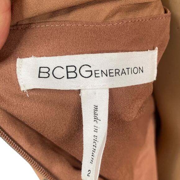 BCBGeneration Dusty Pink Gold Foil Star Print Bishop Sleeve Dress SZ 2 - Picture 10 of 11